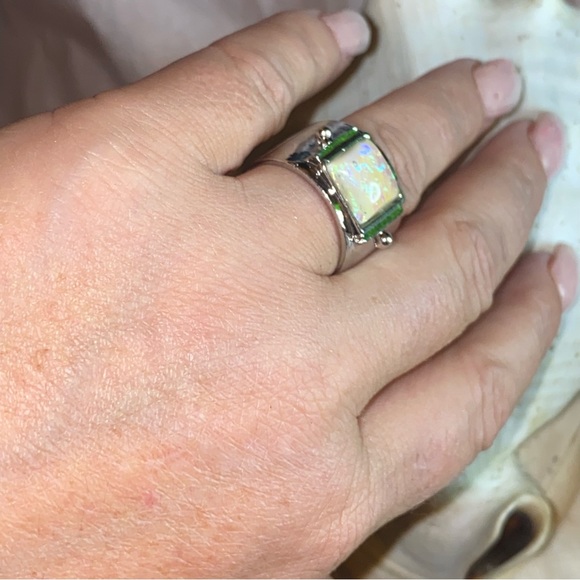 Sale * Australian Opalite Artisan Handcrafted modern 925 wide band Ring - Picture 7 of 10